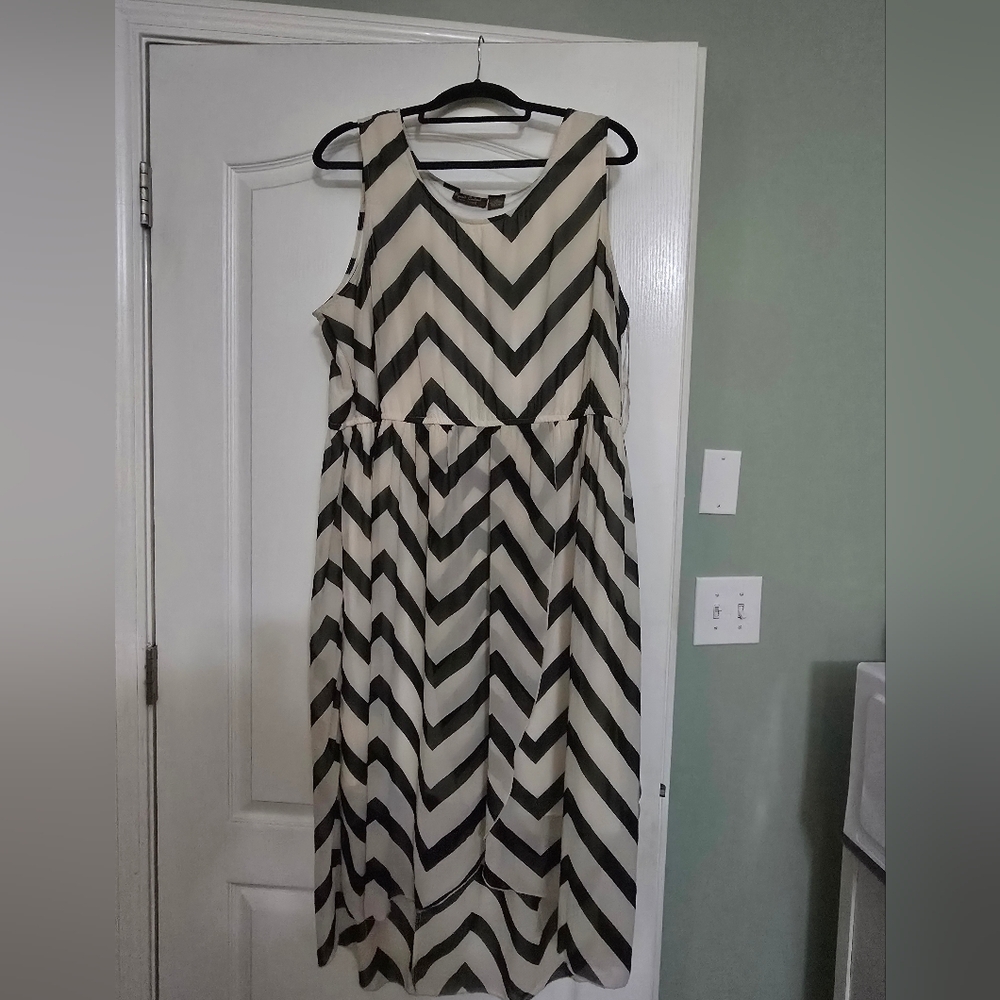 Speed Control Black and White Chevron High Low Dress